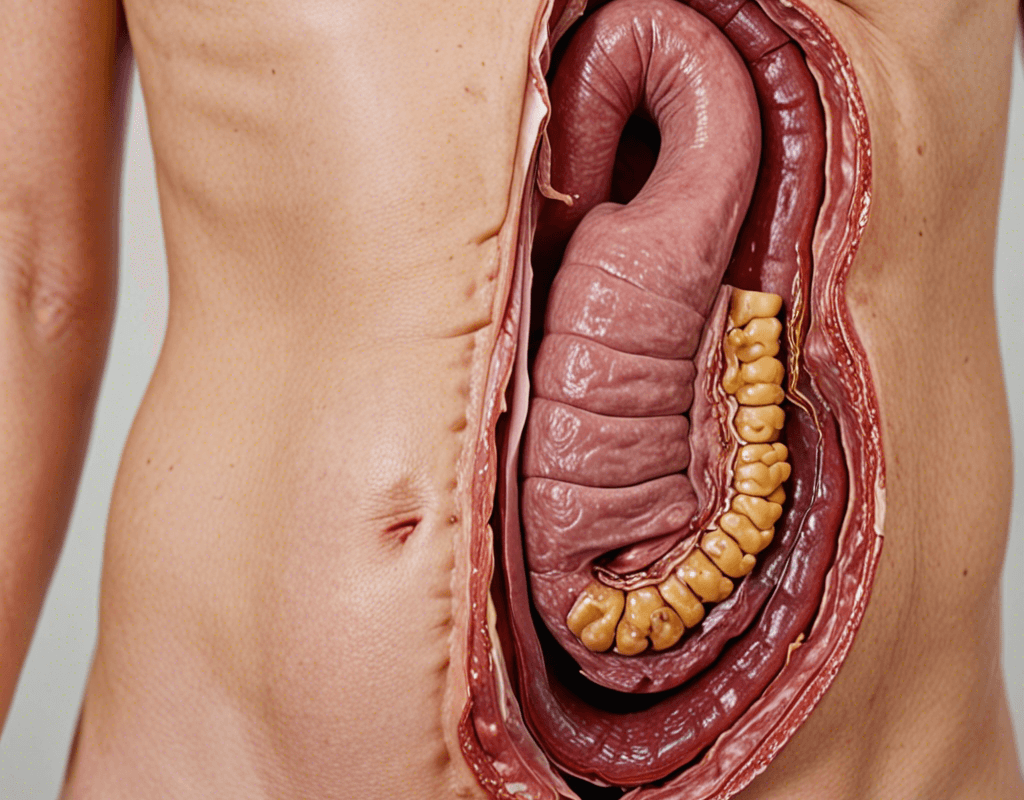 An anatomical view of the digestive system highlighting the duodenum, featured in a blog about duodenal ulcers, their causes, symptoms, and treatments.